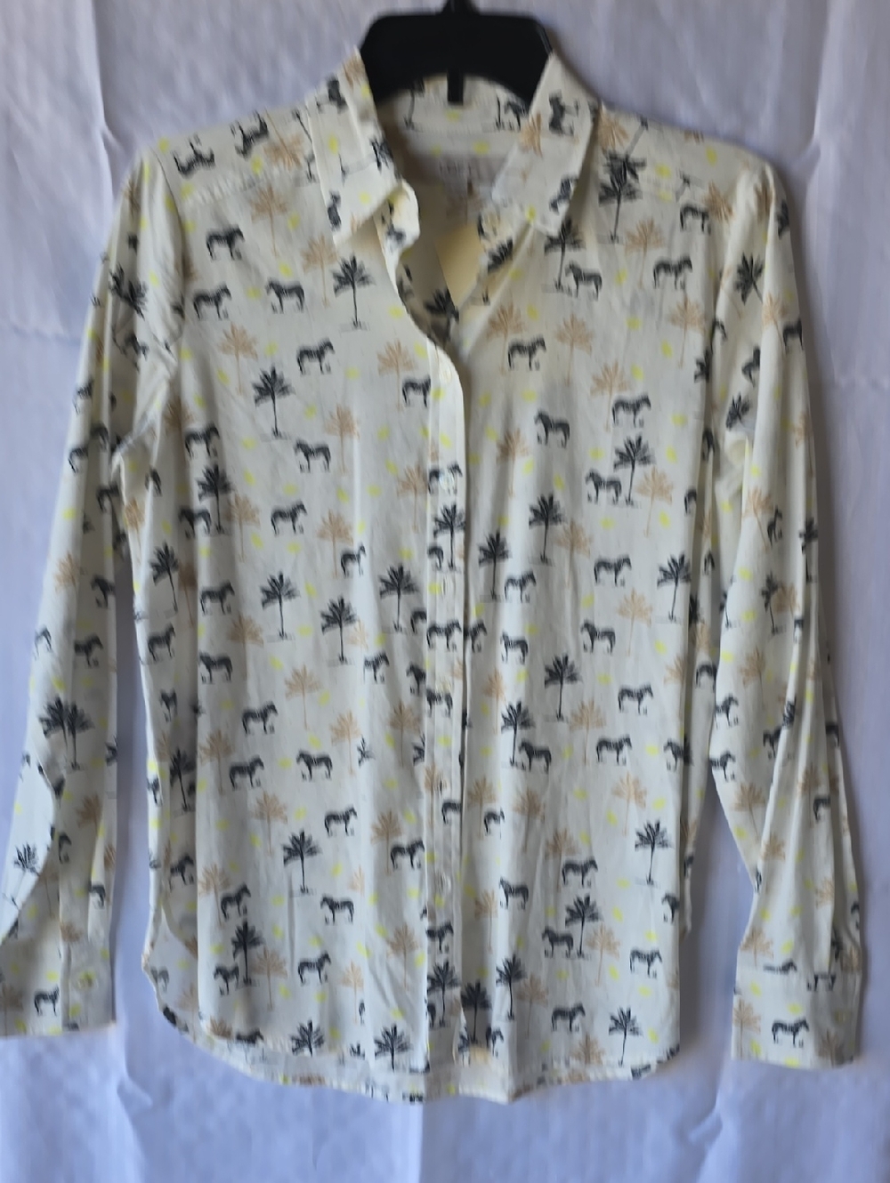 Loft Light Cream Button-Up Shirt with Palm & Zebra Print